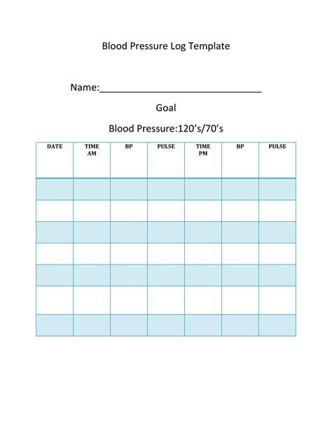 Printable Blood Pressure Log Template Calendar Template 2023