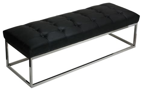 Biago Contemporary Oversized Tufted Long Bench, Black Leather Like Vinyl - Contemporary ...
