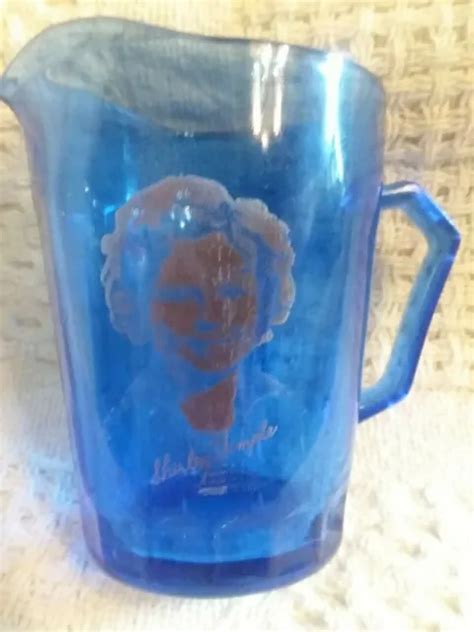 Vintage S Shirley Temple Cobalt Blue Glass Pitcher Hazel Atlas