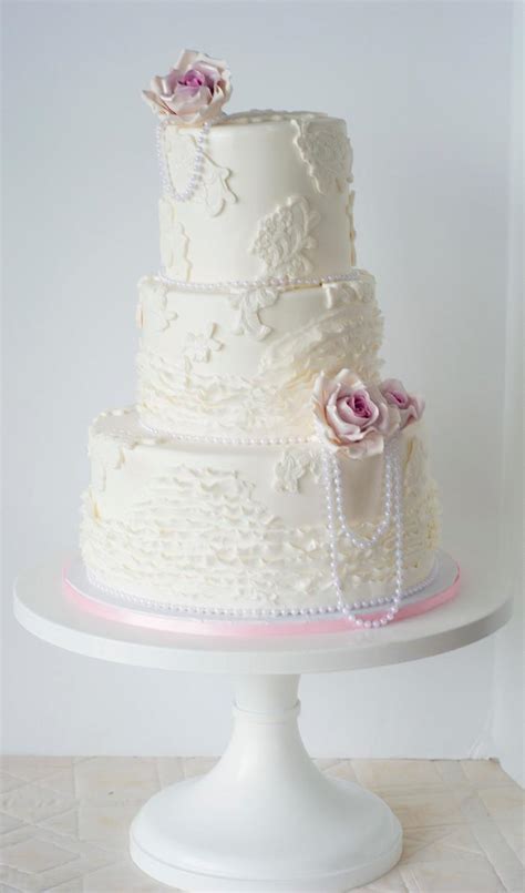 Vintage Lace Wedding Cake With Blush Sugar Roses Cakesdecor
