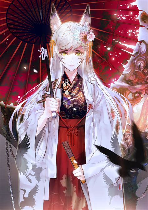 Fox Kimono Katana Sword Girl Anime Art Beautiful