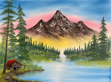 Mountain Retreat Bob Ross Inspired Oil Painting 18x24 Etsy
