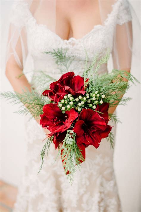 Christmas Inspired Red Amaryllis Bouquet Amaryllis Wedding Bouquet