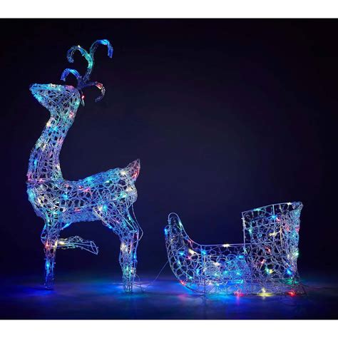 Acrylic Led Reindeer And Sleigh Multicolour 3d Outdoor Christmas Light