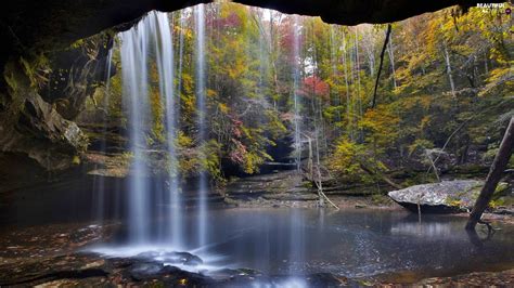 Cave Forest Waterfall Beautiful Views Wallpapers