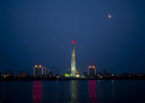 Juche Tower At Night Pyongyang North Korea World Cities North