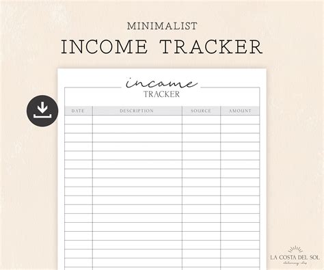 Income Tracker Printable Income Log Money Tracking Finance Etsy