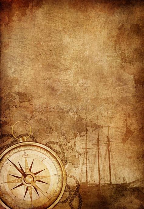 Compass Old Paper Texture With Retro Styled Compass Ship And Rope