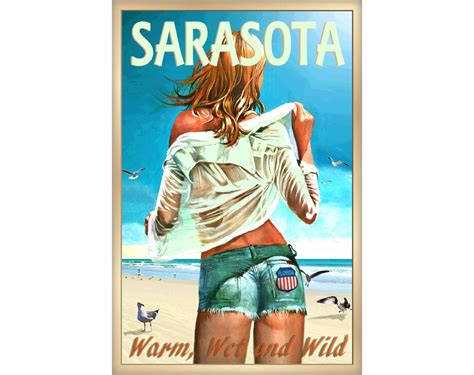 Sarasota Florida Beach Pin Up Poster New Retro Gulf Of Mexico Etsy