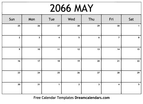 May 2066 Calendar Free Blank Printable With Holidays