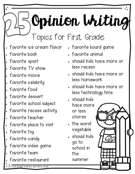 Kindergarten Opinion Writing Topics