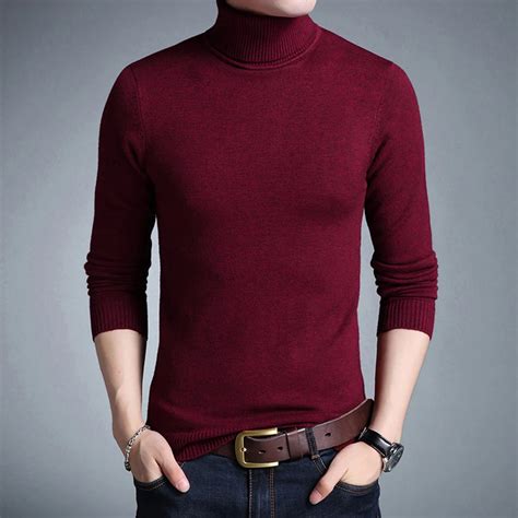 2018 Autumn Mens Turtleneck Sweater Pure Color Casual Style Slim Fit