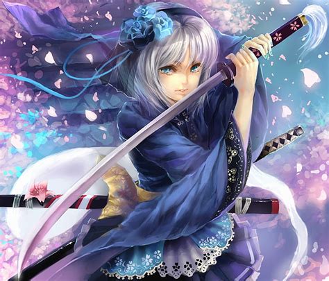 Hd Wallpaper Women Touhou Katana Weapons Konpaku Youmu Short Hair White Hair Anime Girls Swords