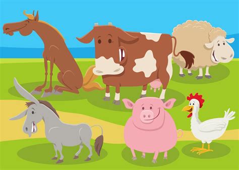 Cartoon Farm Animals Group In The Countryside 2101949 Vector Art At
