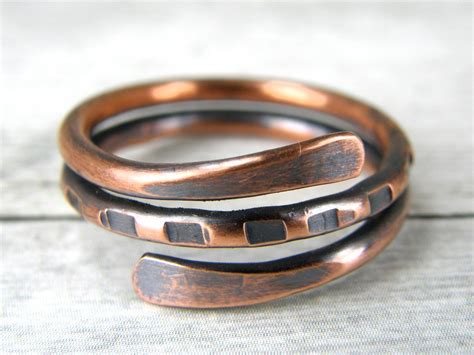 Rustic Copper Ring Womens Copper Ring Copper Patina Wire Etsy