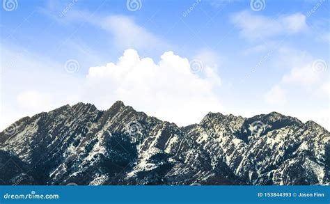 Panorama View Of A Striking Mountain Dusted With Snow On A Sunny Day