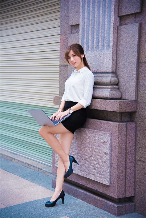 5k Free Download Women Model Asian Brunette Heels Office Uniform Black Skirts White