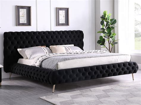Black Velvet Fabric Bed Modern Bed