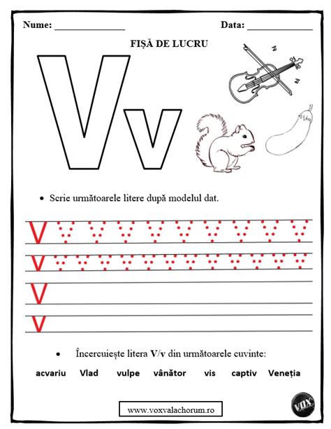 Sunetul și Litera V Clasa Pregătitoare Vox Valachorum