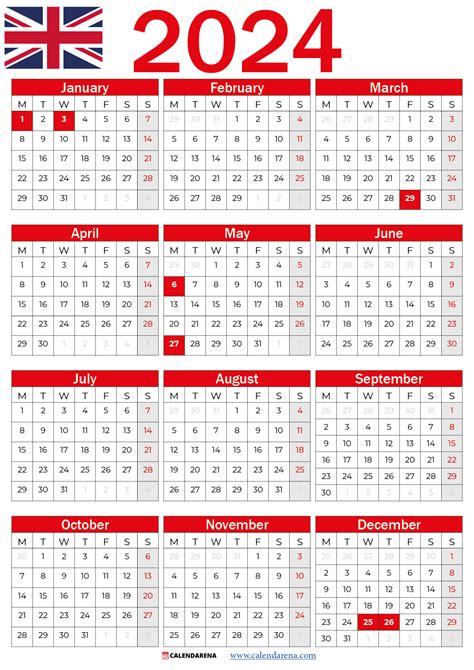 2024 Calendar Uk Printable Calendario Con Festivos Calendario Para