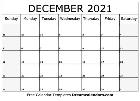 December 2021 Calendar Free Blank Printable With Holidays
