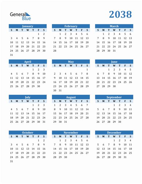 Free 2038 Calendars In Pdf Word Excel
