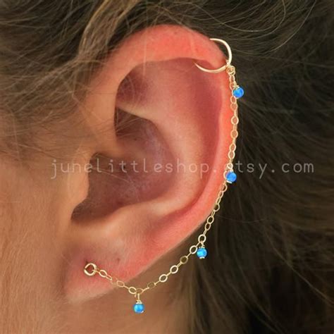 Helix Earring Cartilage Chain Earring Opal Helix Gold Chain Etsy