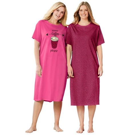 Dreams And Co Dreams And Co Womens Plus Size 2 Pack Long Sleepshirts