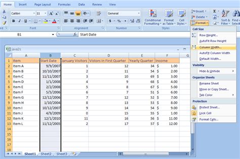 Excel Adjust Column Width Or Row Height