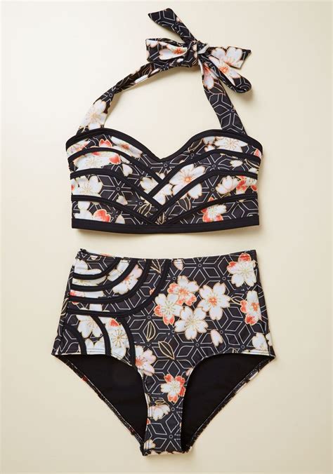 Set The Serene High Waisted Bikini Bottom In Lucky Cat Modcloth