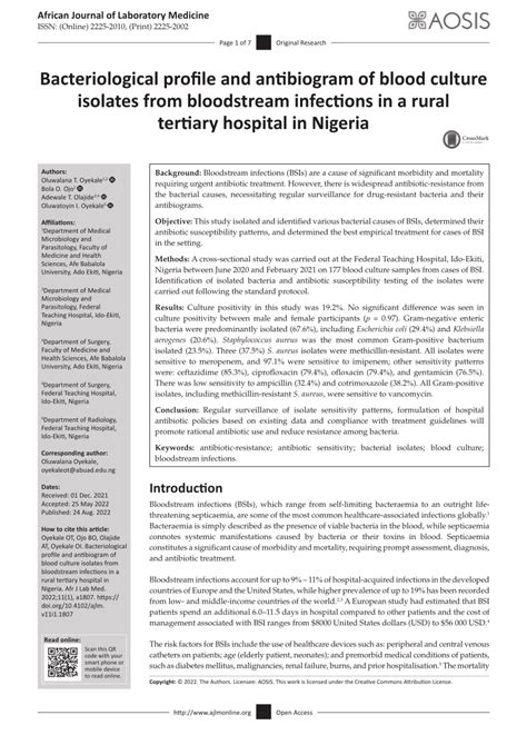 Pdf Bacteriological Profile And Antibiogram Of Blood Culture Isolates