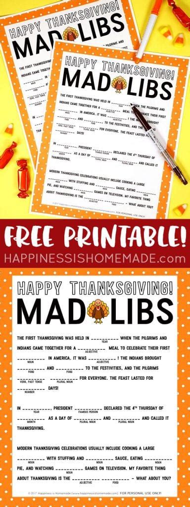 Use the buttons on the right to help. Thanksgiving Mad Libs Printable Game - Happiness is Homemade
