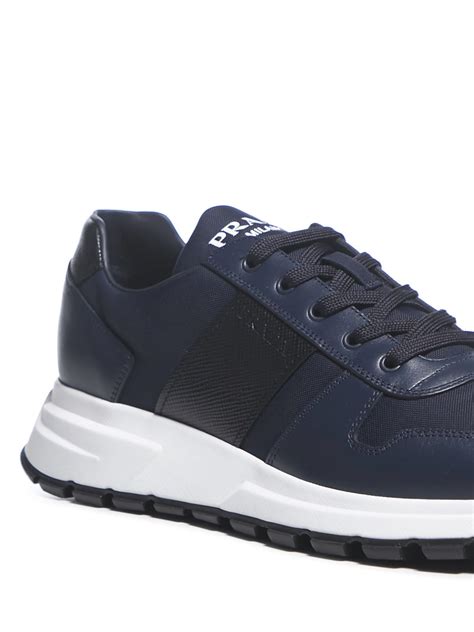Prada Leather Panelled Low Top Sneakers In Blue For Men Lyst