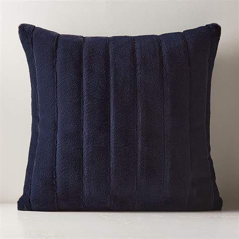 Channel Navy Faux Fur Modern Throw Pillow With Down Alternative Insert