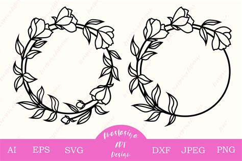 Floral Wreath Svg Circle Frame Svg Vector Cut Files For Cricut And
