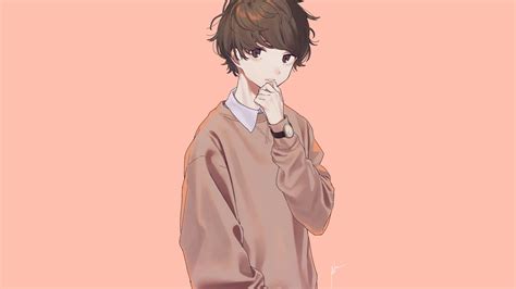 Download Adorable Kawaii Anime Boy Wearing A Brown Sweater Wallpaper