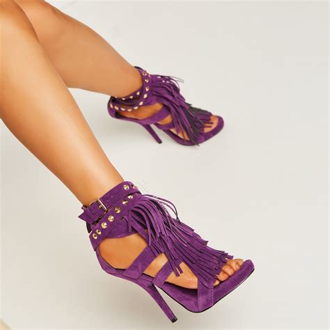 Shoespie Purple Rivets Tassels Dress Sandals- Shoespie.com