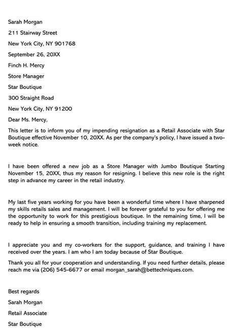 A cover letter is customarily written in response to a job that is already posted. Retail Position Resignation Letter (Sample Letters & Email Examples)
