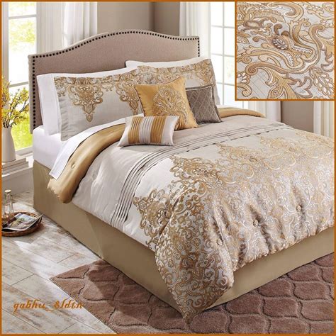 Shop gold polyester comforter set at horchow, and browse our fantastic selection of luxury home more details comforter set made of polyester, rayon, and cotton. Gorgeous 7-Piece Gold Damask Embroidered Bedding Comforter ...