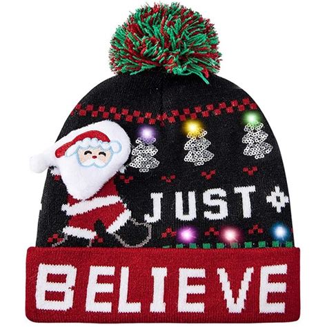 Women Men Ugly Christmas Hats Led Light Up Knitted Beanies Cap For Xmas