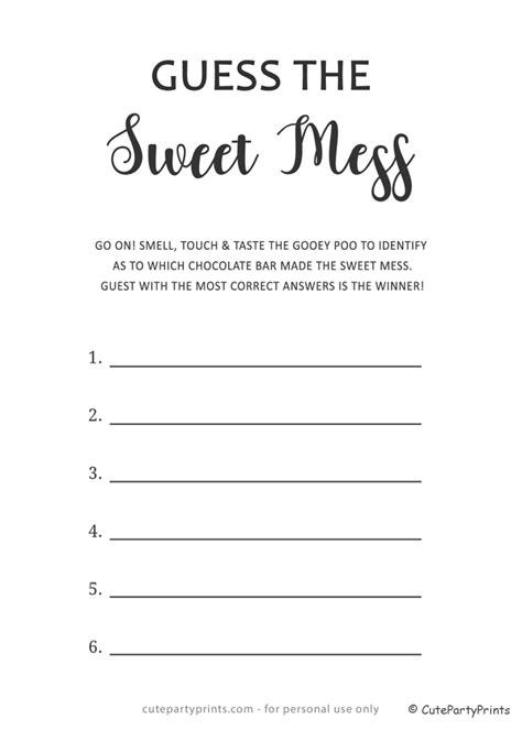 Free Printable Dirty Diaper Baby Shower Game