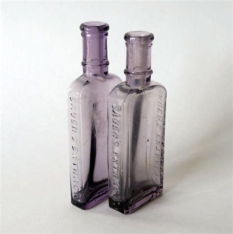 Set Of 2 Antique Amethyst Bottles C 1910 S Instant Etsy Bottle Antiques Purple Glass