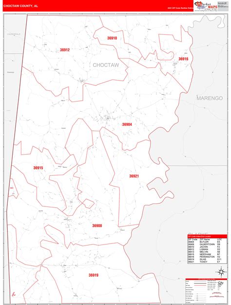 Choctaw County Al Zip Code Wall Map Red Line Style By Marketmaps