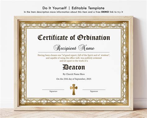 Deacon Ordination Certificate Template Printable Certificate Etsy