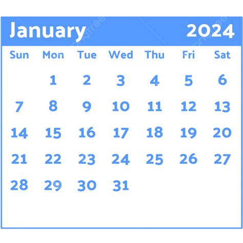 Kalender Biru Januari 2024 Vektor 2024 Kalender Januari Png Dan
