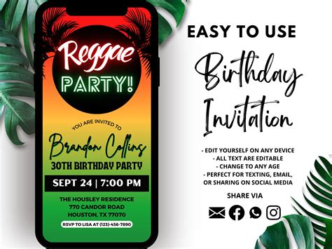 Reggae Birthday Invitation Reggae Party Invite Jamaica Etsy Australia