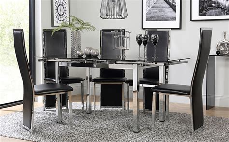 Shop our latest collection of dining tables at costco.co.uk. Space Chrome & Black Glass Extending Dining Table with 4 ...
