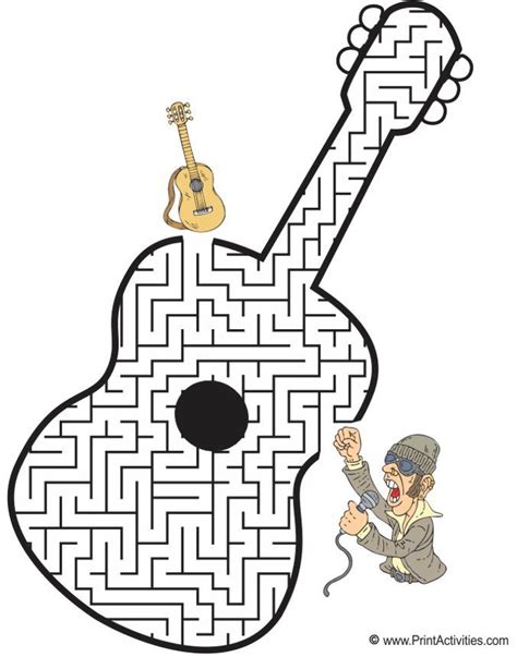 Guitar shaped maze from http://PrintActivities.com | Music for kids ...