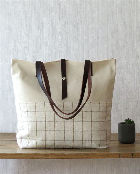 Reserved For R Canvas And Linen Tote Bag Leather Handles