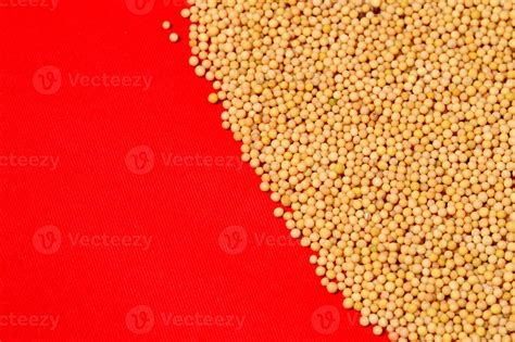 Yellow Mustard Seeds On Red Background 2859694 Stock Photo At Vecteezy
